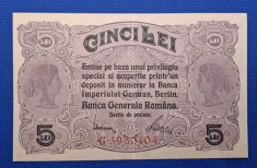 5 lei BGR 1917, Banca Generala Romana, seria G.3930404 , stare foarte bună