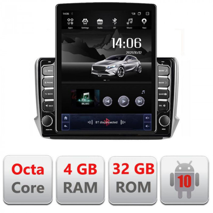 Navigatie dedicata Peugeot 208 2008 H-PSA ecran tip TESLA 9.7&quot; cu Android Radio Bluetooth Internet GPS WIFI 4+32GB DSP 4G Octa CarStore Technology