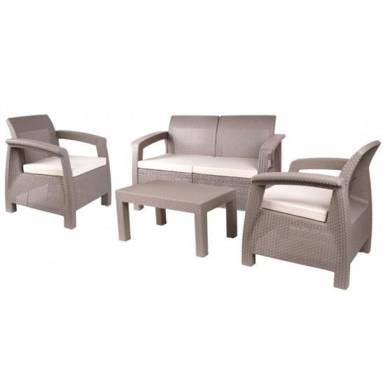 Set mobilier gradina/terasa, cappuccino, ratan sintetic, 1 masa, 2 scaune,  1 canapea, Antigua | Okazii.ro