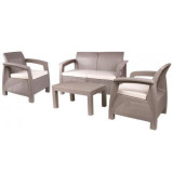 Cumpara ieftin Set mobilier gradina/terasa, cappuccino, ratan sintetic, 1 masa, 2 scaune, 1 canapea, Antigua