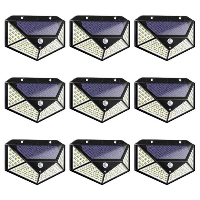Set 9 lampi cu incarcare solara APF, senzor miscare, 3 trepte de iluminare, 100 LED