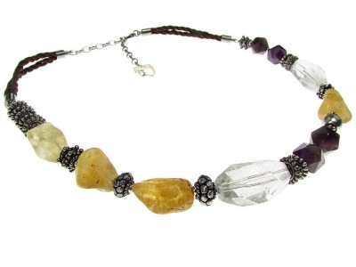 Colier Miracle cu citrin, cuart de stanca si ametist foto