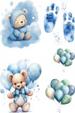 Cumpara ieftin Sticker decorativ, Ursulet si Baloane, Albastru, 90 cm, 8380ST-9, Oem