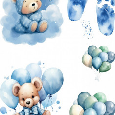 Sticker decorativ, Ursulet si Baloane, Albastru, 90 cm, 8380ST-9