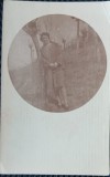 Fotografie tip Carte Postala, Femeie in livada, anii 40-50