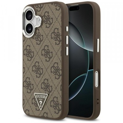 Husa MagSafe pentru Apple iPhone 17, Guess, 4G Triangle Logo, Maro Argintie foto