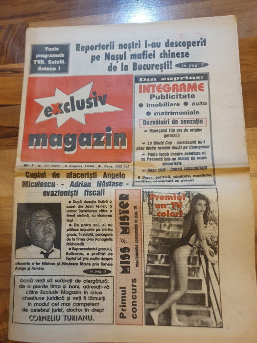 exclusiv magazin 3 august 1994-anul 1,nr.1-prima aparitie,toni grecu,paula iacob