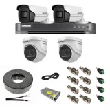 Sistem supraveghere mixt 4 camere: 2 dome 8MP IR 30m, 2 bullet 4 in 1 8MP IR 80m, DVR 4 canale 4K 8MP, accesorii SafetyGuard Surveillance, HIKVISION