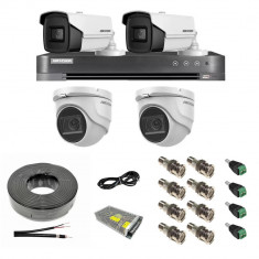 Sistem supraveghere mixt 4 camere: 2 dome 8MP IR 30m, 2 bullet 4 in 1 8MP IR 80m, DVR 4 canale 4K 8MP, accesorii SafetyGuard Surveillance