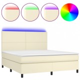 Cumpara ieftin Pat cu arcuri, saltea si LED, crem, 160x200 cm, piele ecologica