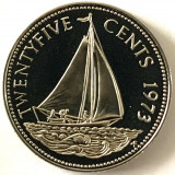 BAHAMAS 25 CENTS 1973 PROOF,(Barca cu p&acirc;nze din Bahamas,), KM#63.1, America Centrala si de Sud, Cupru-Nichel