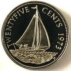 BAHAMAS 25 CENTS 1973 PROOF,(Barca cu pânze din Bahamas,), KM#63.1