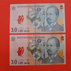 2 x Bancnota 10 lei 2008(2009) - UNC++++ - la un nr diferenta