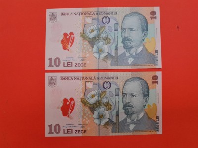 2 x Bancnota 10 lei 2008(2009) - UNC++++ - la un nr diferenta foto