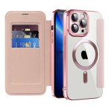 Husa MagSafe pentru Apple iPhone 13 Pro Max, Techsuit, SmartMag Book, Roz