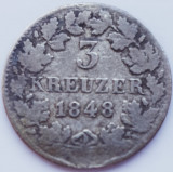338 Germania Nassau 3 Kreuzer 1848 Adolph km 61 argint, Europa