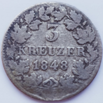 338 Germania Nassau 3 Kreuzer 1848 Adolph km 61 argint foto