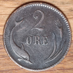 Danemarca - raritate - moneda de colectie 2 ore 1881 bronz - delfin - superba !