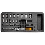 Set tubulare 1/4 NEO Tools, 19 piese, 4-14 mm, cu clichet 72 dinti