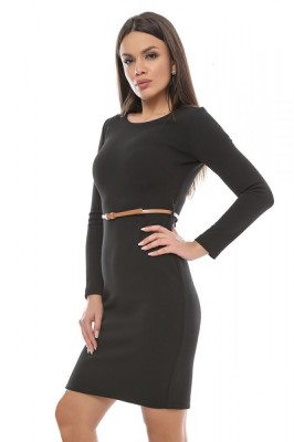 F577-1 Rochie scurta din bumbac, stil office, accesorizata in talie foto