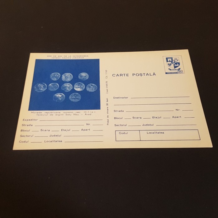 2000 de Ani Cetatea Dacică Săv&acirc;rșin &ndash; Monede Romane - Carte Poștală Filatelică Rom&acirc;nia.