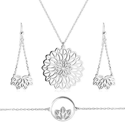Set din argint 925 - colier, brățară, cercei, motiv de flori cu petale sculptate foto