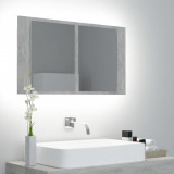 VidaXL Dulap de baie cu oglindă și LED, gri beton, 80x12x45 cm