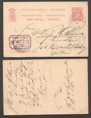 Luxembourg 1901 Postcard 10C Postal Stationery Luxembourg to M&amp;uuml;nchen D.1042 foto