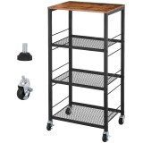 Etajera Cu 4 Polite, Mobil, Depozit, Bucatarie, Baie, Pe Roti, Loft, Negru - CN