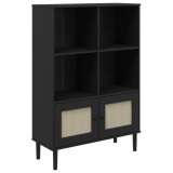 Cumpara ieftin Biblioteca SENJA aspect ratan negru 90x35x130 cm lemn masiv pin