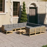 vidaXL Set mobilier grădină cu perne, 12 piese, lemn masiv de pin 3077108