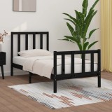 VidaXL Cadru de pat mic single, negru, 75x190 cm, lemn masiv