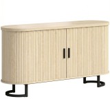 HOMCOM Bufet living, mobilier de depozitare oval cu 2 uși glisante și polițe reglabile, 140x40x75cm, lemn natural | Aosom Romania