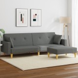 Gossi canapea extensibila cu taburet, 2 locuri, gri inchis, textil
