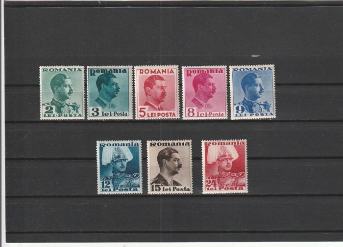ROMANIA 1940 LP 140 REGELE CAROL II CULORI SCHIMBATE SERIE MNH NESTAMPILATA