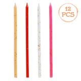 Set Lum&acirc;nări Zi De Naștere, Multicolor, 14 cm, 12 Bucăți, Parafină, Glitter Auriu
