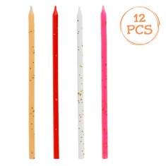 Set Lum&acirc;nări Zi De Naștere, Multicolor, 14 cm, 12 Bucăți, Parafină, Glitter Auriu