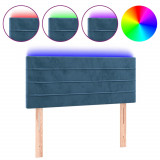 Tăblie de pat cu LED, albastru &icirc;nchis, 90x5x78/88 cm, catifea