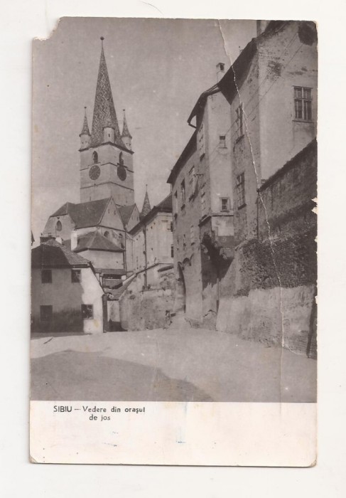 RF45 -Carte Postala- Sibiu, vedere din orasul de jos, circulata 1959
