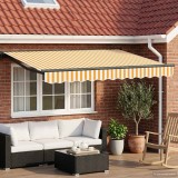 VidaXL Marciza Electric Retractabila Exterior Galben Alb 3x2.5m, Telecomanda, Aluminiu, Poliester Rezistent Intemperii