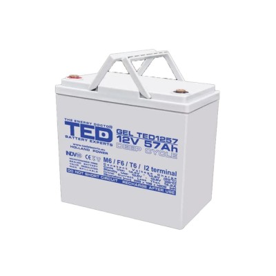 Acumulator pentru UPS sau panouri fotovoltaice TED GEL BA086431, 57Ah, 12V, M6, TED1257 Deep Cycle SafetyGuard Surveillance foto