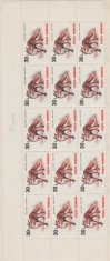 ROMANIA 1993 LP 1318 FAUNA PROTEJATA VALOAREA 30 LEI HARTIE ALBA CU FILIGRAN BLOC 15 TIMBRE STARE MNH