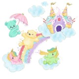 Cumpara ieftin Sticker decorativ Curcubeu cu animalute, Multicolor, 120 cm, 1239-9ST, Oem