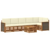 Set canapea modulara gradina vidaXL, lemn masiv acacia, 6 piese, perne detasabile, Natural Crem