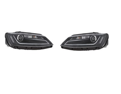 Far Volkswagen Jetta (1b), 07.2010-, model tuning, montare fata, stanga+dreapta, cu lumina de parcare LED; H1+H1+LED; electric; negru, transparent; c foto