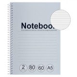 Caiet Spirală, A5, 64 File, Subiecte 2, Copertă Moale, Gri, Oem