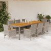 VidaXL Set mobilier grădină cu perne 9 piese gri poliratan/lemn acacia