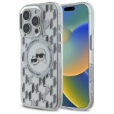 Husa iPhone 16 Pro Max Karl Lagerfeld IML MagSafe, Monogram Karl&amp;Choupette Head, transparenta, KLHMP16XHMCKMHT