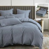 Lenjerie de pat natur uni baroque 6 piese cu cearsaf (antracit)