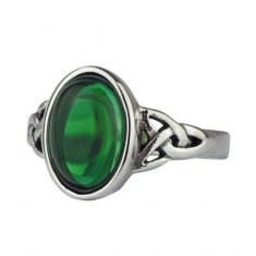 Inel otel inoxidabil Nod celtic cu cristal verde (Marime inele - EU: 56 -